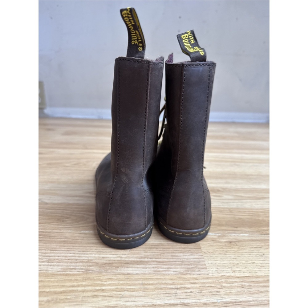 Dr Martens Boots Womens 10 Tehani‎ Fold Down Red Plaid Brown Leather Air Wair - Picture 4 of 6